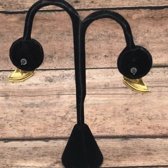 Gold Enamel Napier Half Hoop Earrings - Picture 5 of 7